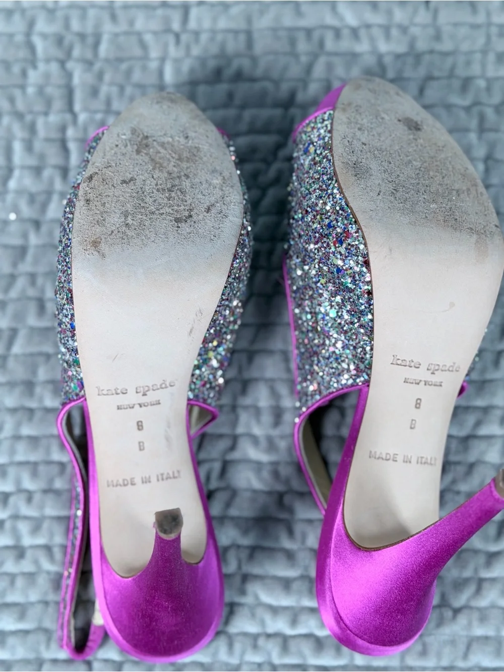 KATE SPADE Glitzy Fuschia Pink Glitter Slingback Peep-toe Platform Heels Size 8B